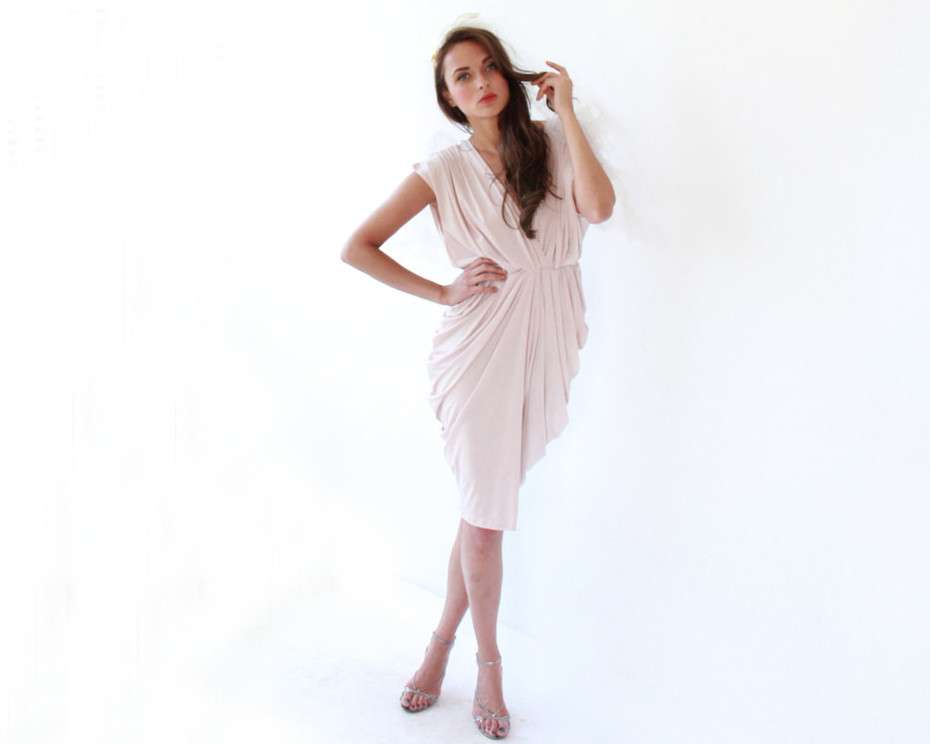 blush pink midi bridesmaid dresses