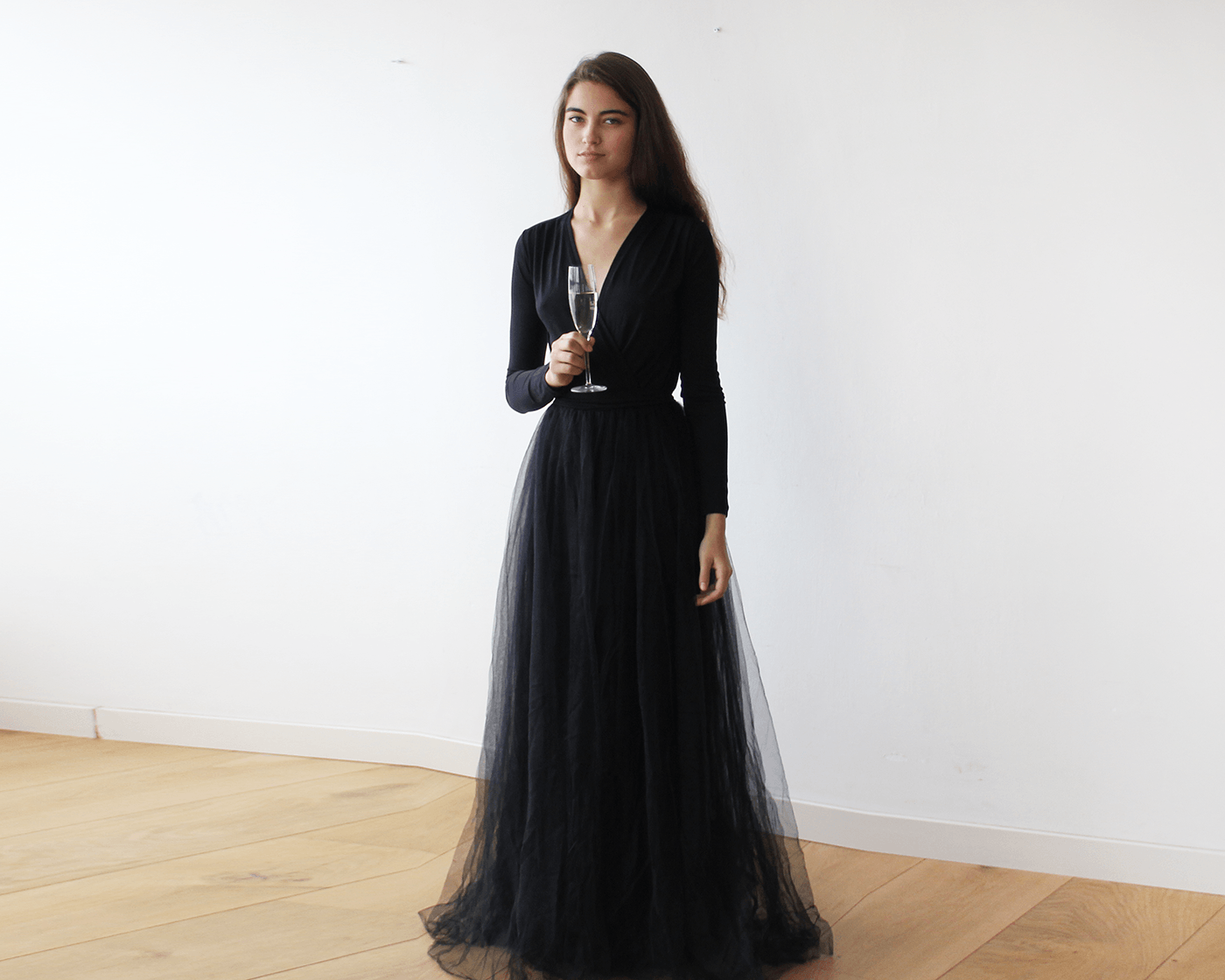 long sleeve maxi tulle dress