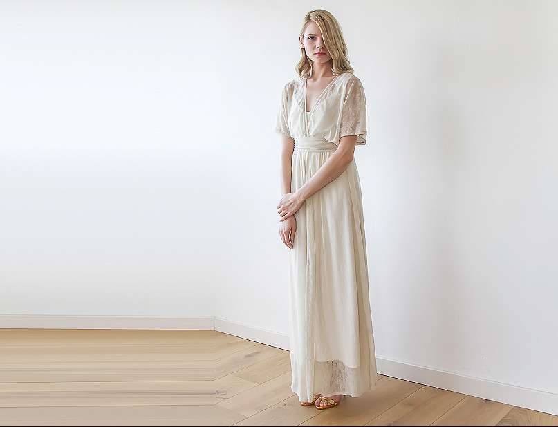 long cream lace dress