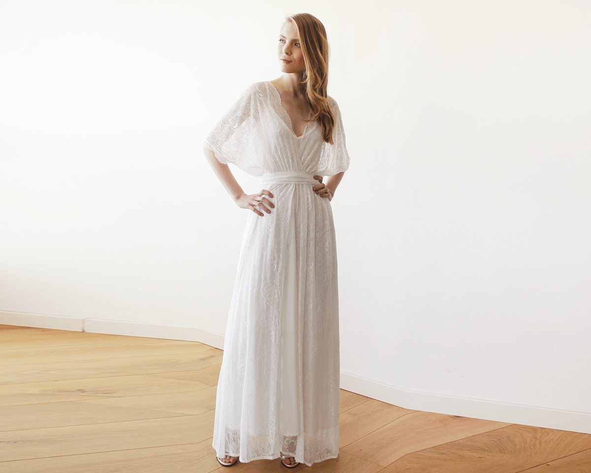 Floral lace ivory sheer maxi dress ...