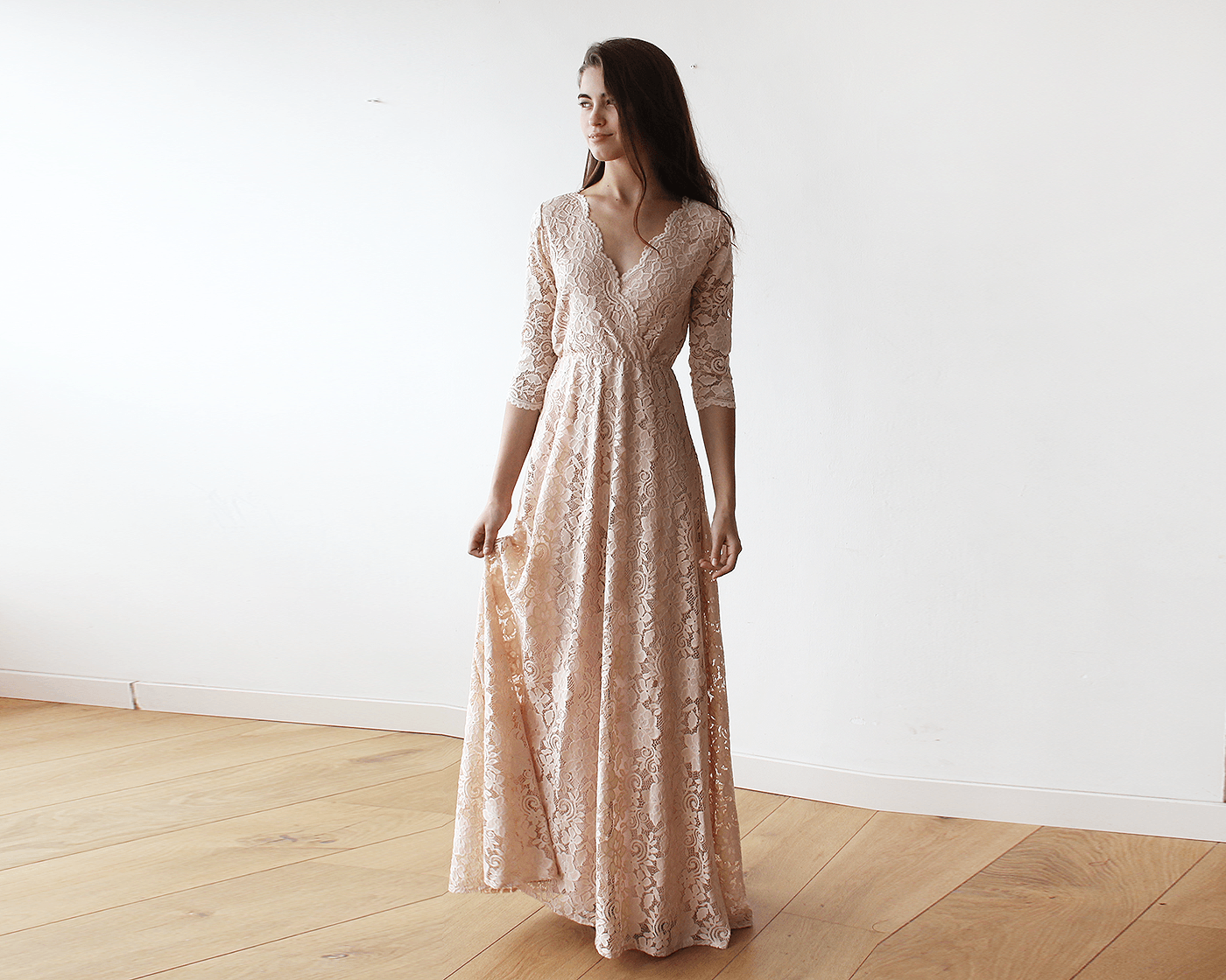 long sleeve blush gown