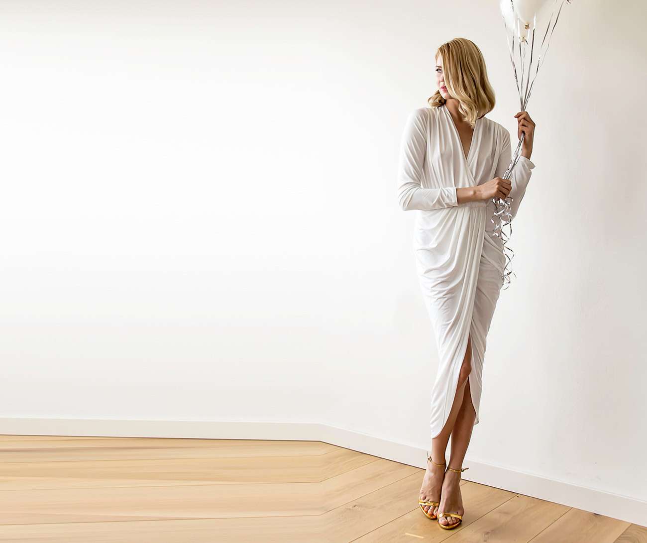 Ivory long sleeves tulip wrap wedding maxi dress - BlogDresses