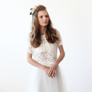 Lace Ivory short bridal sleeves top