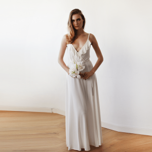 Bridal maxi wrap straps dress with ruffle