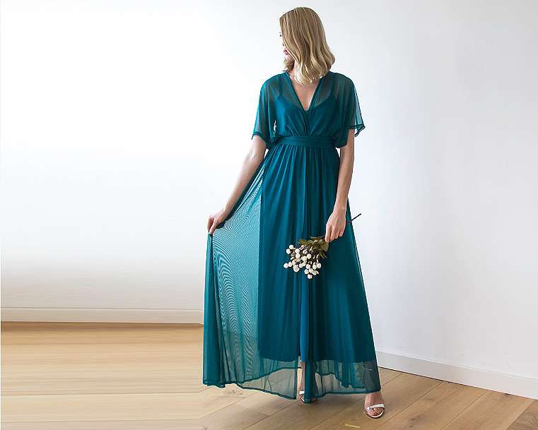 Teal chiffon dress hotsell
